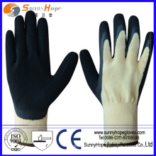 10G Baumwolle / Polyester Naturkautschuk Handgewebte schwarze Gummi und Latex Handschuhe